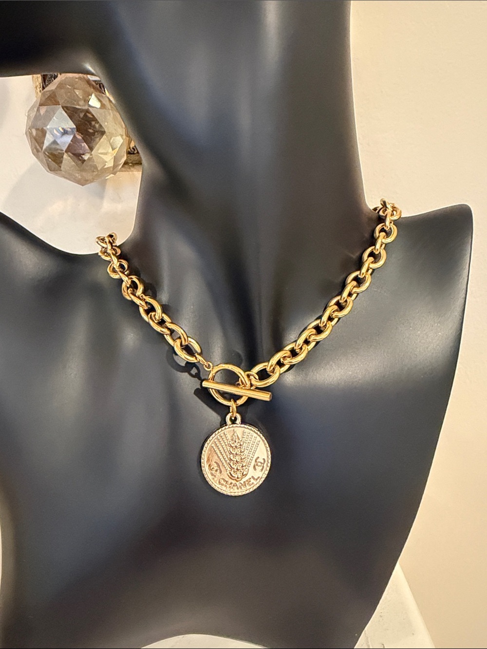 Gold-Tone Chain Necklace with Chanel Medallion Pendant